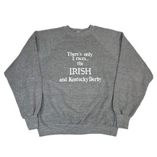 Vintage 80's IRISH Kentucky Derby Horse Racing Crewneck Sweatshirt Gray Size M