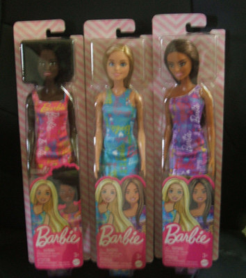 Brand New 3 lovely Barbie Dolls - black, brunette, blonde