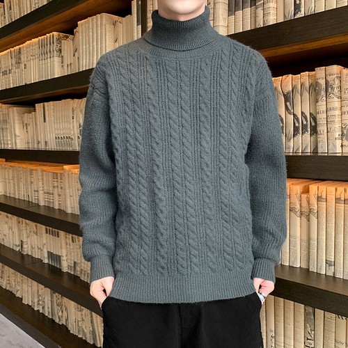 Turtleneck Sweaters Men Loose Fit 