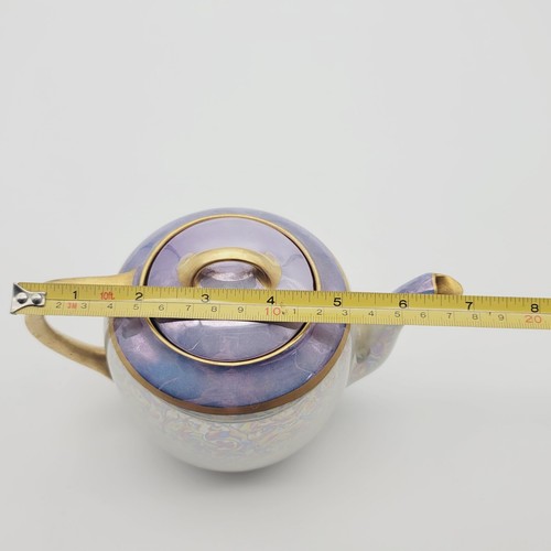 Vintage Blue Lusterware Teapot Gold Detail Porcelain Lid Germany Hand Painted - Picture 10 of 10