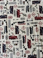 1 Pottery Barn Kids Flat Sheet FULL/QUEEN 100 organic Cotton Blend TRAINS RAILS
