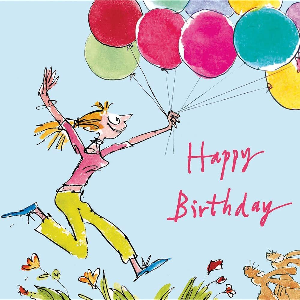 Quentin Blake Balloon Lady Happy Birthday Card – Nostalgic Cartoon Greeting Card