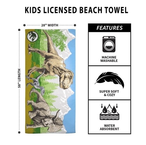 NEW Jurassic World Beach Towel, 28in W x 58in L, 100% Cotton - 第 4/8 張圖片