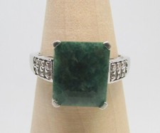 925 Sterling Silver Genuine Aventurine  Cubic Zirconia Ring Size 9 - 3.8g