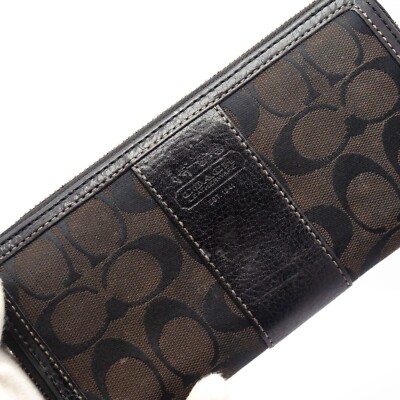 小物 COACH Canvas Long Wallet Black Signature Coach Black Canvas Signature Leather Zip Round Long Wallet Women's