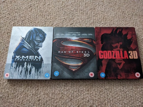 Steelbook Godzilla 3D Man Of Steel 3D X-Men Apocalypse 3D Blu-ray 💥