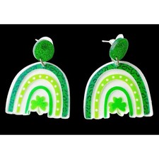 St Patricks Day Earrings Shamrock Rainbow Shaped Dangle Whimsical New Parade