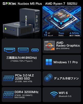 GMKtec mini pc AMD Ryzen 7 5825U 8C/16T up to 4.50GHz Mini