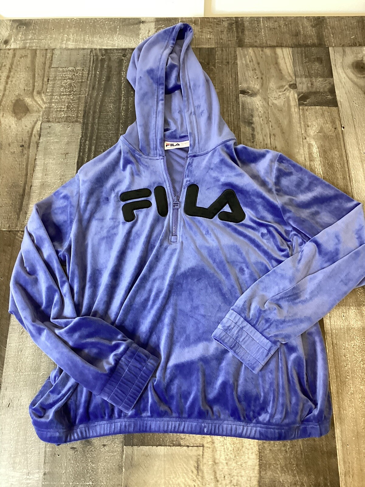 Felpa con cappuccio vintage Fila donna velluto pullover taglia 2XL viola