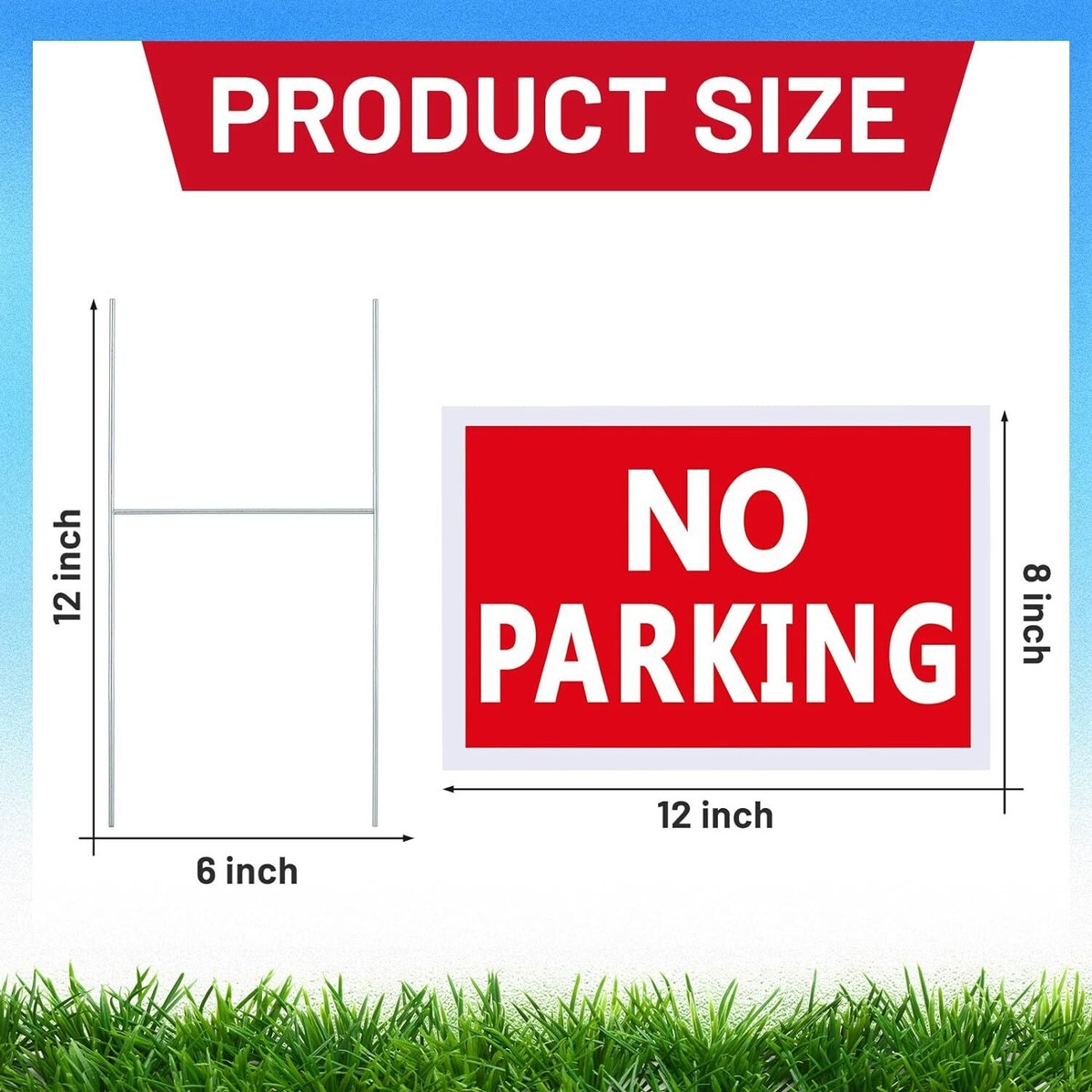 8 Pieces No Parking Signs 8x12 inches, White Letters on Red