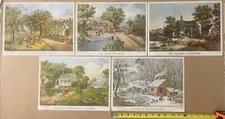 Lot of 5 Vintage CURRIER & IVES LITHOGRAPH Prints NY PRINT USA 12"X9"