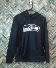 NFL SEATTLE SEAHAWKS YOUTH LARGE LOGO TECH HOODIE HOODED SWEATSHIRT NAVY BLUE