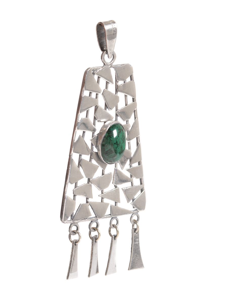 Vintage Israeli Artisan Made Sterling Silver Statement Pendant Eilat Gemstone