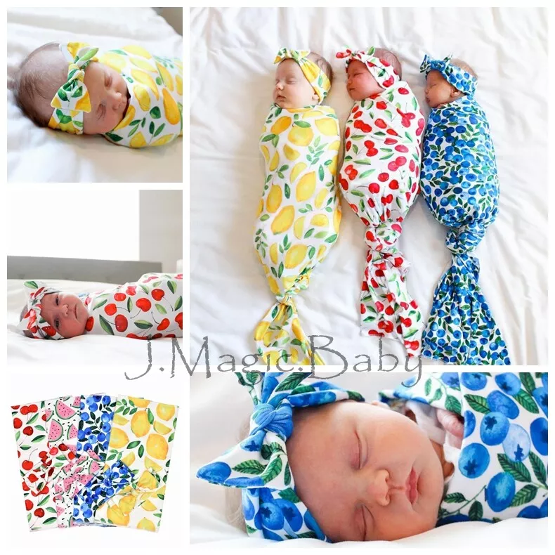 Newborn Baby Infant Fruits Swaddle Sleeping Blanket Wrap Headband