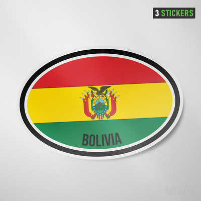 Bolivia Oval Flag Sticker 3 Pack Vinyl Decal Car Auto Calcomania La Paz