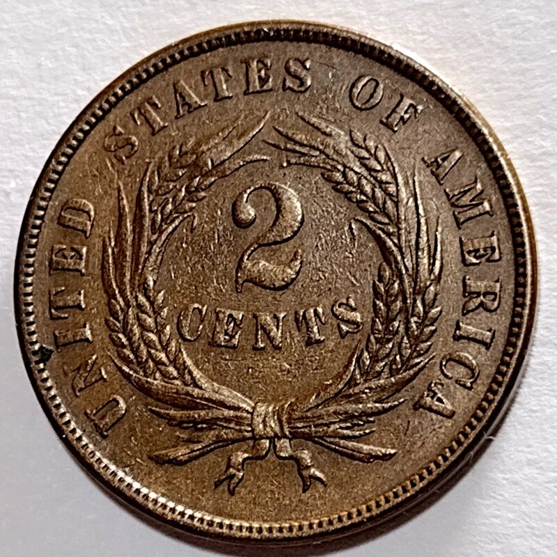 USA:  1867  Two Cents Peice Civil War Era Scarce  AU?????  Brown 58-142 - Image 4 of 4
