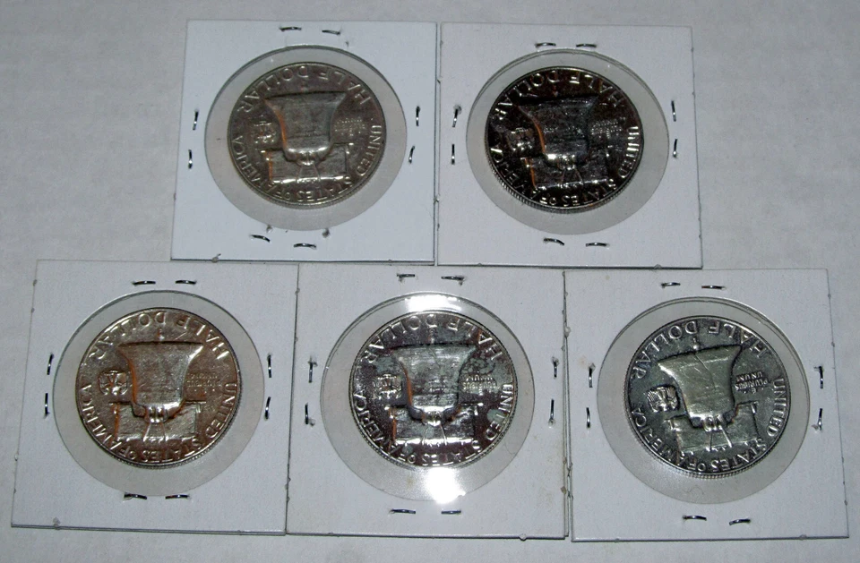 Franklin Half Dollar 90% Silver Proof Lot (x5)  Mirror Finish  SEE PICS - Image 3 of 3