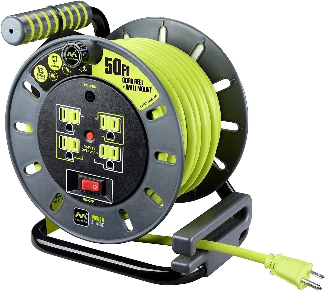 Masterplug Extension Cord Reel (50 Ft.) With Wall Mount