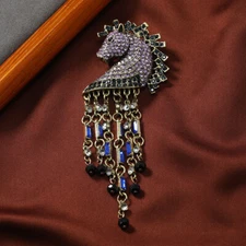 women animal vintage tassel horse brooch, fashion clothing accessories jewelry