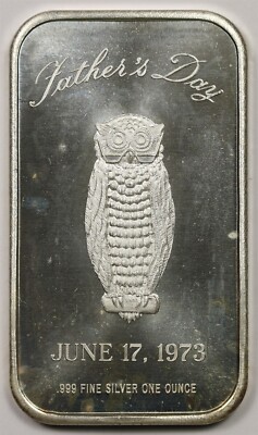 1973 Father's Day Owl Madison Mint .999 Fine Silver Art Bar - 1