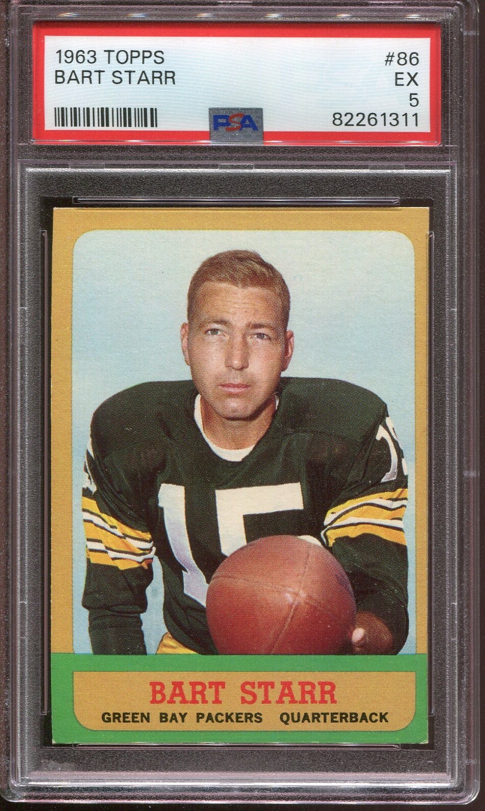 1963  Topps   Football   # 86   Bart Starr   (EX)  "Appears Under-Graded"  PSA 5