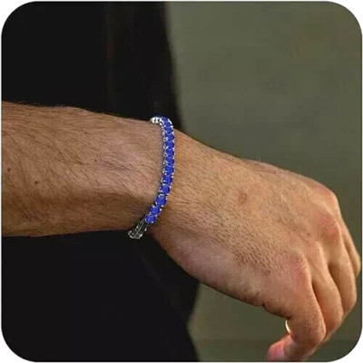 15Ct Round Lab Created Blue Sapphire Men's Tennis Bracelet 14K White Gold Plated