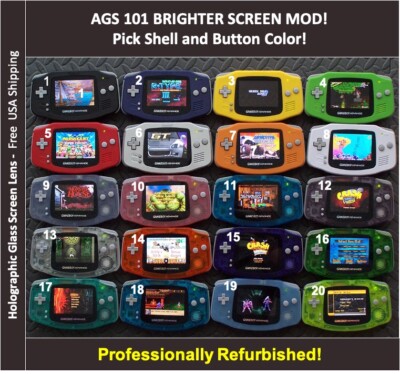 Nintendo Game Boy Advance  System AGS101 Backlit Mod-Glass Screen-Pick Color!