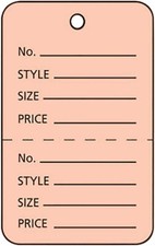 1000 Perforated Tags Price Sale 1  " x 1    Two Part Pink Unstrung Tag Small