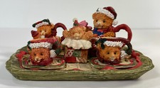 Miniature Tea Set - Christmas Bears  Plate, Tea Pot, Sugar, Creamer , 10 piece