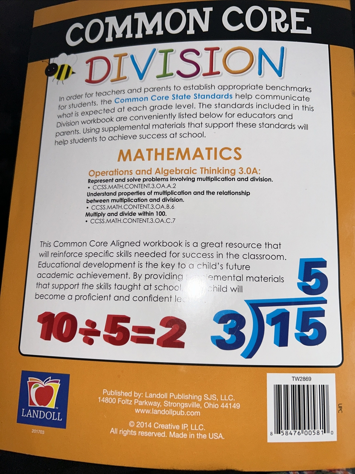 3rd Grade Landoll Division Workbook Common Core Mathematics Math ...
