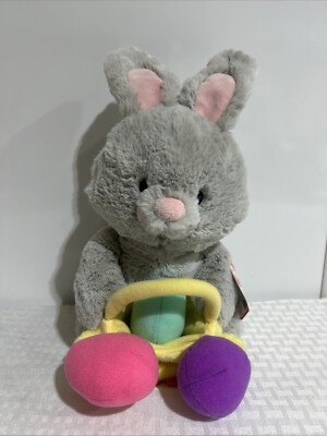 GUND Amazon Exclusive Easter Bunny with Basket and Easter Eggs, Gray, 10'' NWT