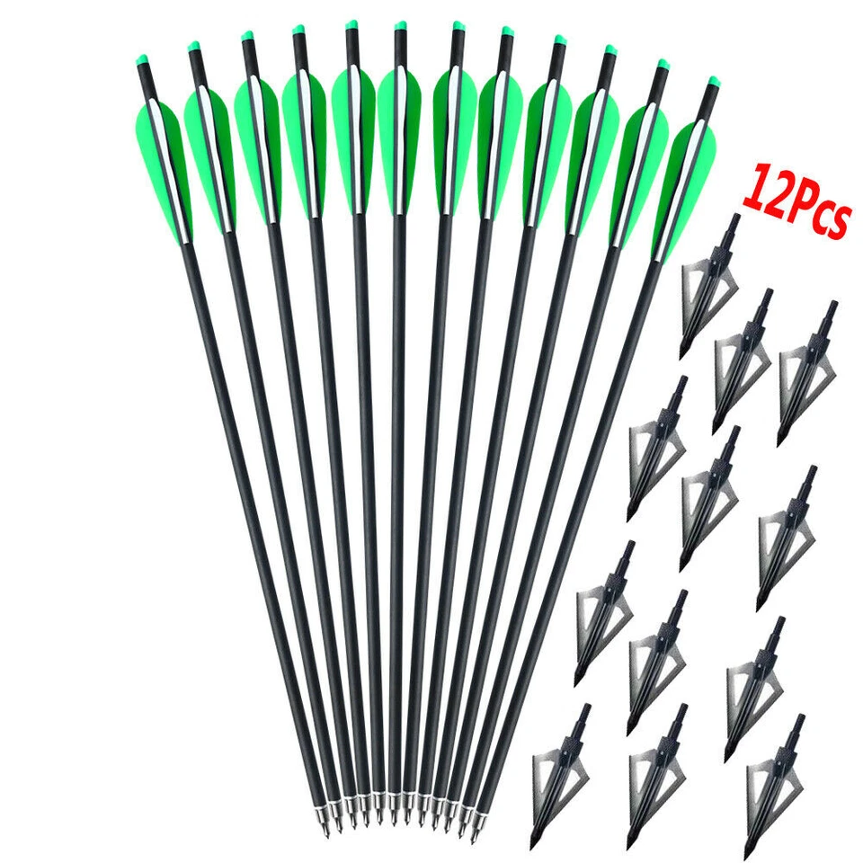 Juego de 12 piezas de pernos de ballesta y ballesta de 20 pulgadas con puntas anchas flechas de ballesta de carbono Foto 2 de 4