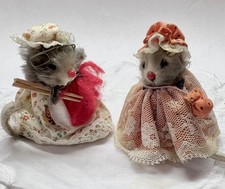 Two Vintage Original Fur West Germany whimsical miniature mice figures toys