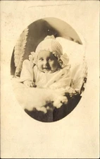 Julia A Kramer ~ age 5 months ~ smiling baby ~ RPPC real photo 1904-1918