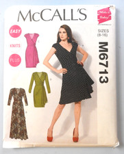 McCalls M6713 sewing pattern Knit Mock Wrap Dress w/ drape sz 8-16  UNCUT UNUSED