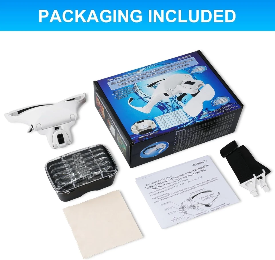 Magnifying Glasses with Light, Hands Free Headband Magnifier with 2 LED and 5 De - Image 2 of 4