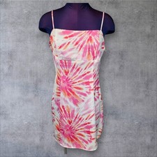 Forever 21 Pink & White Tie Dye Satin Mini Dress Size Medium Juniors K74