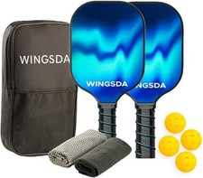 Pickleball Paddle Set 2 Wooden Rackets 4 Balls 2 Towels Carry Bag Indoor Outdoor