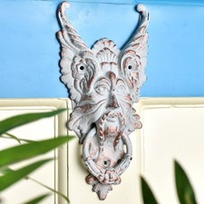 White Cast Iron Gothic Gargoyle Face Door Knocker Vintage Antique Front Door 8"