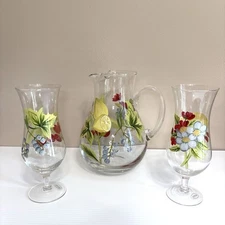 Oneida Daiquiri Lemonade Iced Tea Glass Set~Fruit Cocktail~Pitcher & 2 Glasses