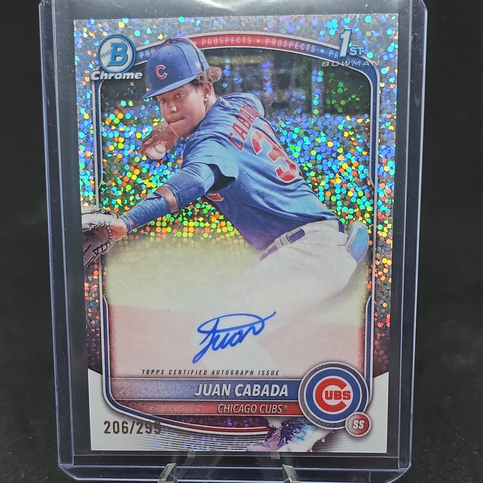2025 Bowman Chrome Speckle Refractor Juan Cabada 1st Auto /299 Chicago Cubs