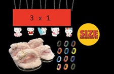 Girls Fashion Bundle: Plush Faux Fur Slides Matching Bracelet Chain Set