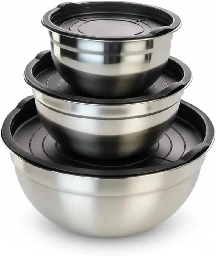Mixing Bowls with Lids Set of 3 - Stainless Steel Nesting Bowls (1.5, 2.5, 5 ...