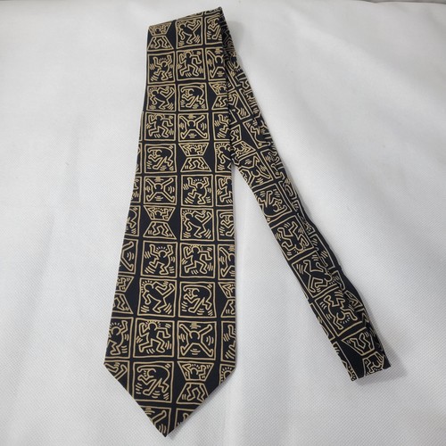 Vintage Keith Haring Dancers Playboy Archives Silk Neck Tie Black Gold 56"x3" - Picture 2 of 8