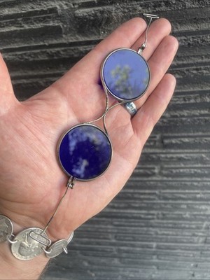 Cool Old Antique Cobalt Blue Welding Safety Spectacles Glasses. C4