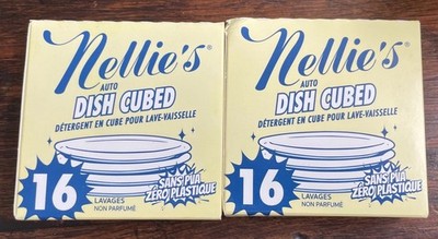 Nellie's Auto Dish Cubed Dishwasher Cubes, Unscented, 2 packs 32 Loads total