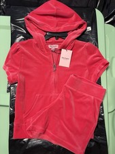 Juicy Couture Velour Hoodie-Shorts Set, Size Small Watermelon Pink Party   NEW