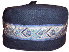 SMOKING CAP Repro 1800's Blue-Green 100  Wool Brown Double Tassels Size Large
