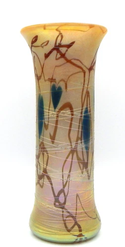 Vintage L.C. Tiffany Favrile Vase, c1930's Threaded Hanging Heart Design 9.5"