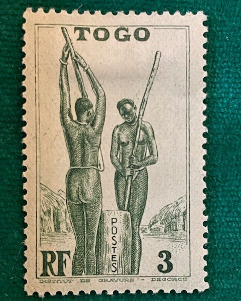 1941 French Togo Green 3c Mint Stamp - pounding millet 